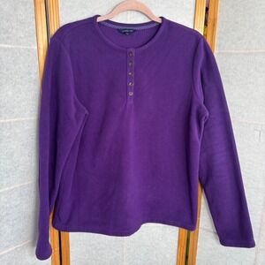 Lands End Purple Fleece Henley Pullover Long Sleeve Shirt Womens 10-12 M/L